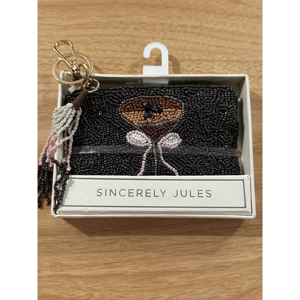 Sincerely Jules Espresso Martini Beaded Coin Purse with Pink‎ Bow